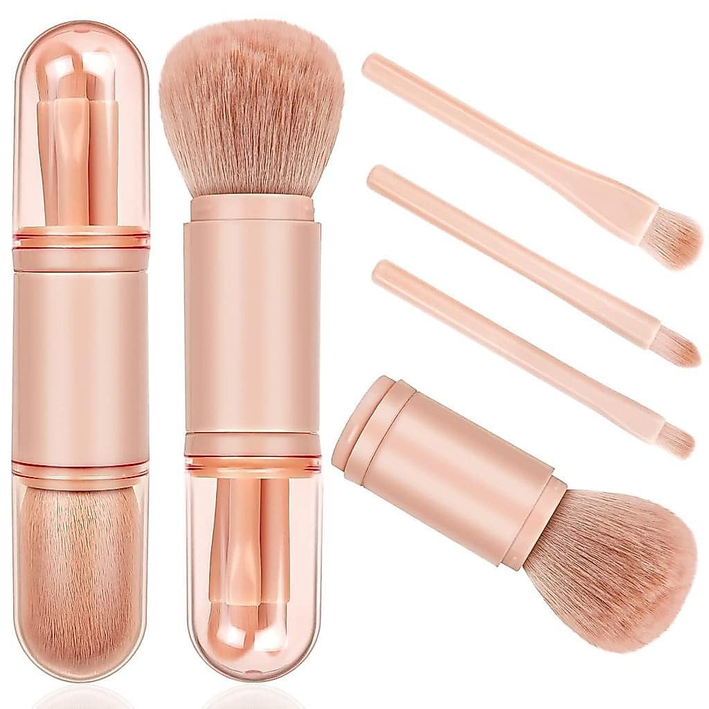 Travel Makeup Brushes Set: 4 in 1 Mini Cute Makeup Brush Retractable Professional Foundation Blending Powder Eye Shadow