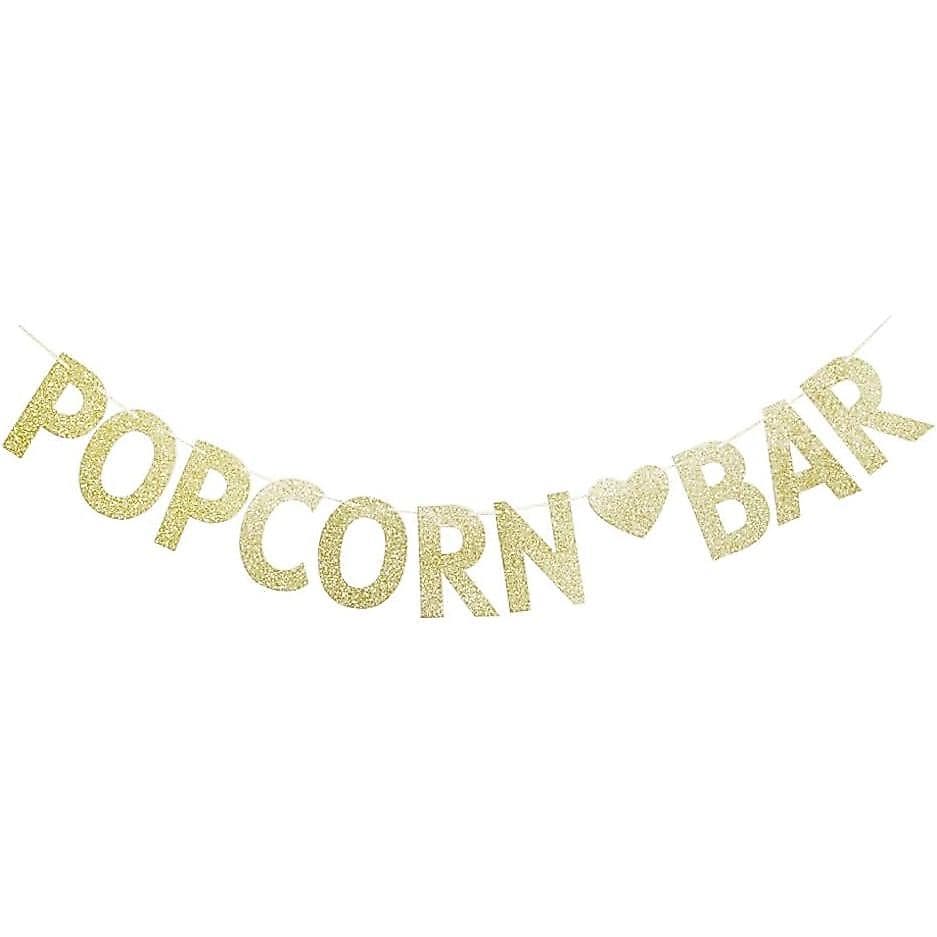 Banner de Bar de Pipoca, Guirlanda de Letras com Glitter Dourado para Decorações de Festa com Tema de Pipoca, Noivado, C