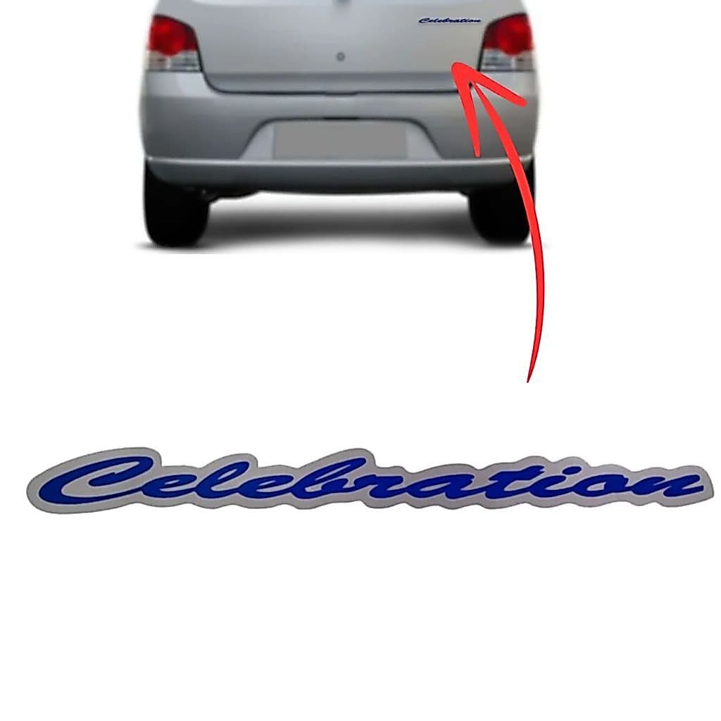 Emblema Adesivo CELEBRATION Palio Celebration 2007 a 2010 cinza c/ azul