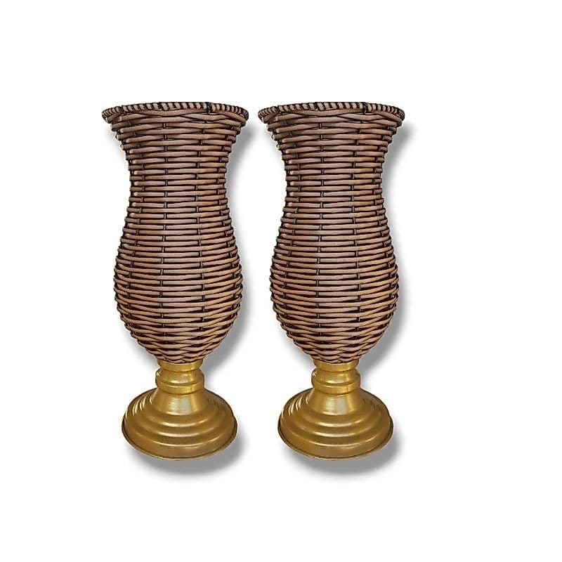 2 Vaso junco base dourada 40cm