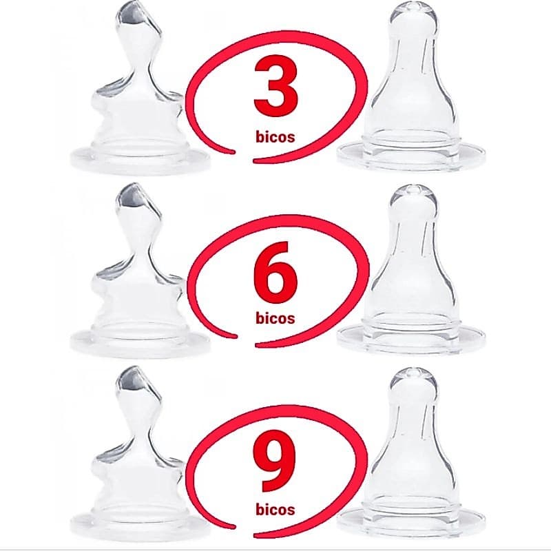 Kit com 3, 6 ou 9 Bicos de Mamadeira