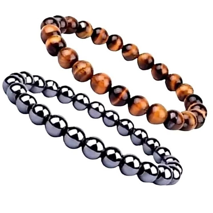KIT PULSEIRAS (1 HEMATITA E 1 OLHO DE TIGRE) PROTEÇÃO E EQUILÍBRIO 8MM