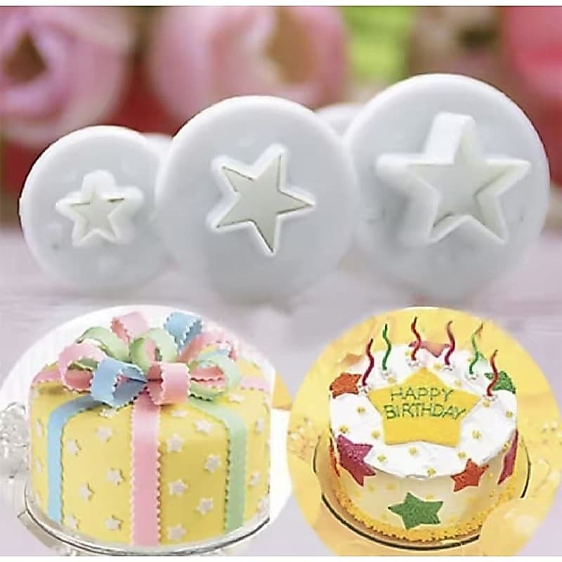 Kit 3 Ejetor Cortador Estrela Pasta Biscuit Massa
