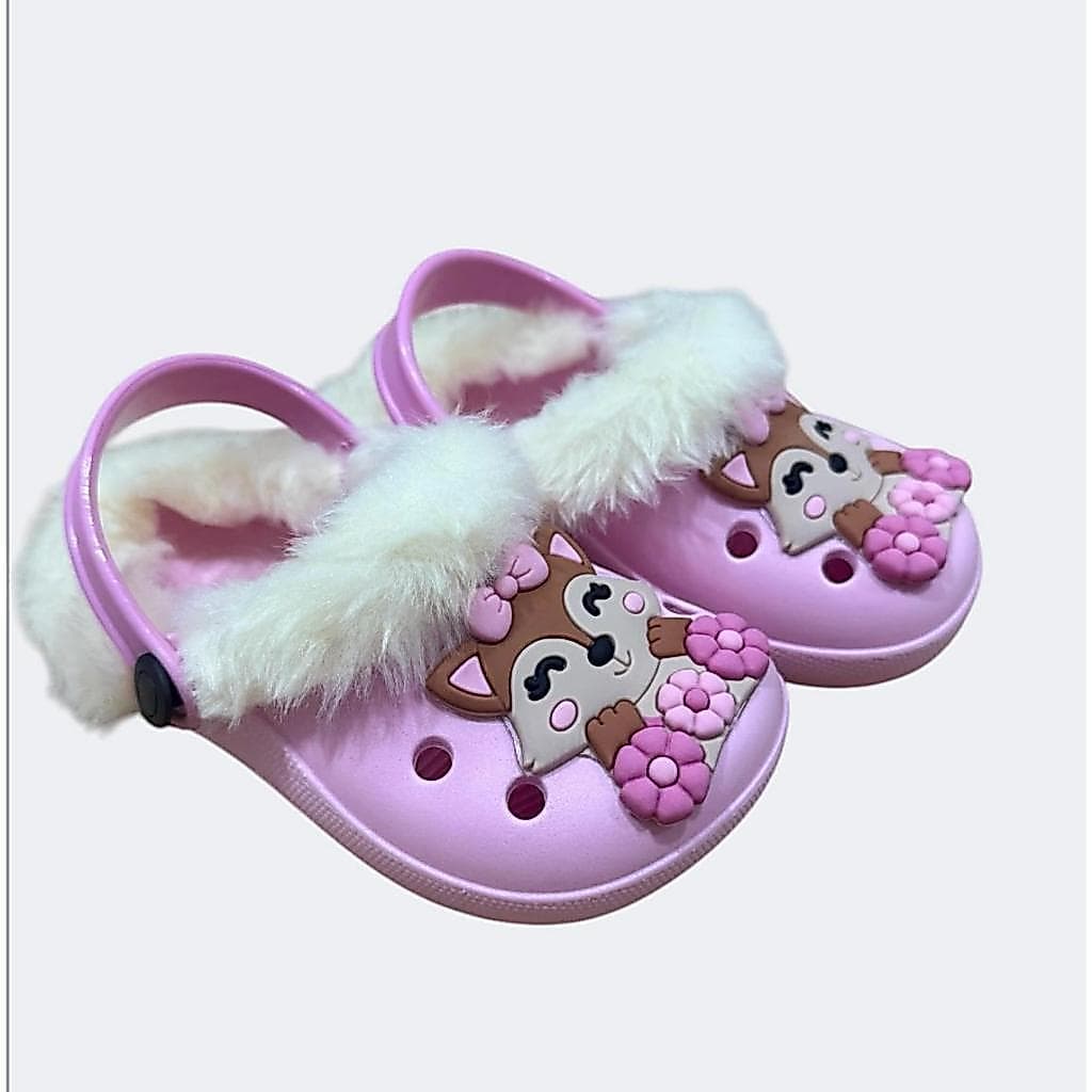 Babuche Infantil Menina Calce Facil Raposa Detalhe PomPom Pelucia Para Inverno com Pelos Leve Conforto