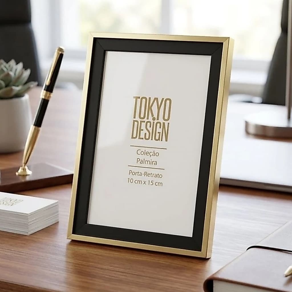 Porta Retrato 10x15 Palmira Dourado Preto MDF Tokyo Design