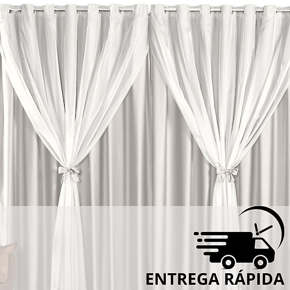 Cortina 6 Metros Voil C/ Forro Blackout Tecido Grosso Blecaute e Voal Original Corta Luz