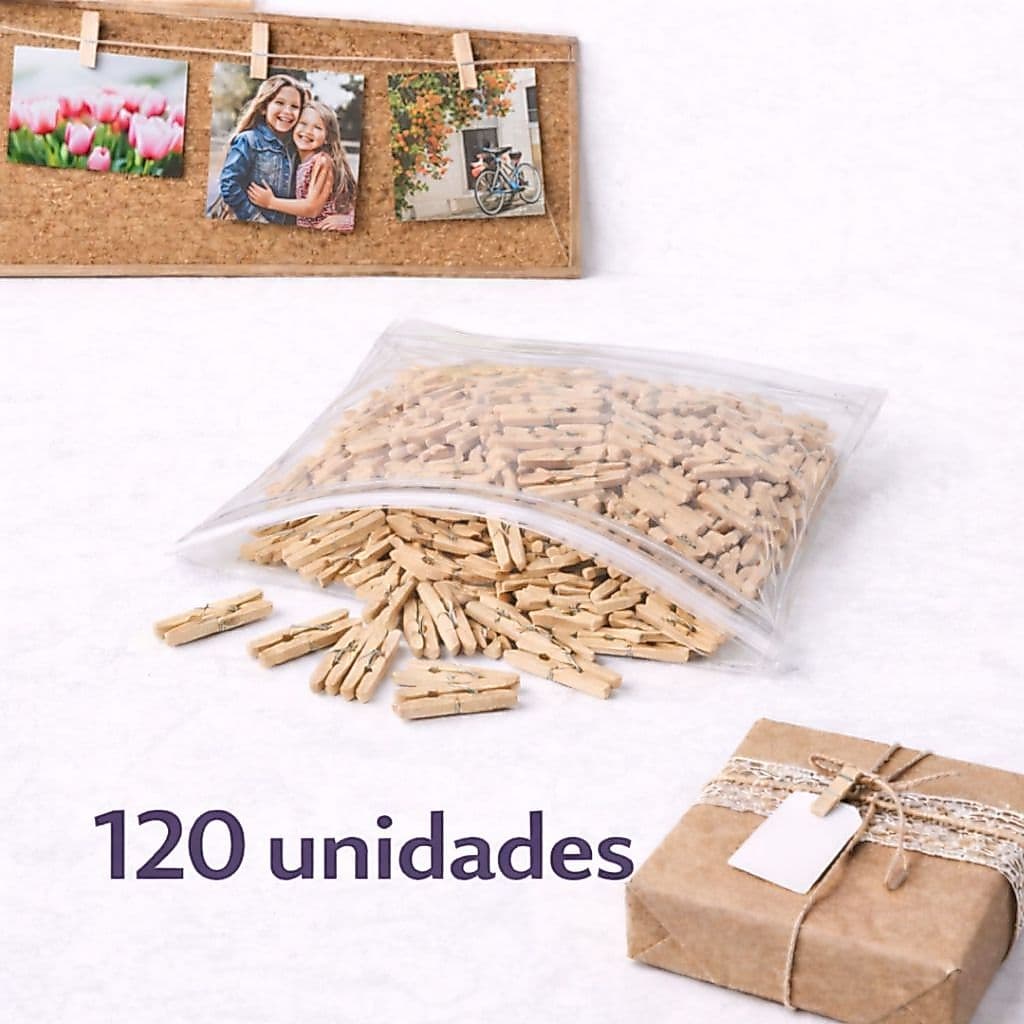 Kit 120 / 90 / 60 / 30 Mini Prendedor Pregador de Madeira Para Artesanato Varal de Fotos Casamento