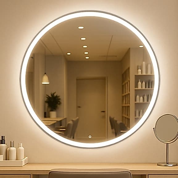 Espelho Redondo Jateado 60x60cm Lapidado 3 Cores LED Botão Touch Decoração Banheiro Entrega Rapida