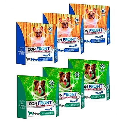 Kit 6 Coleira Antipulgas Confront Deltametrina 48cm Verde E 60cm Azul