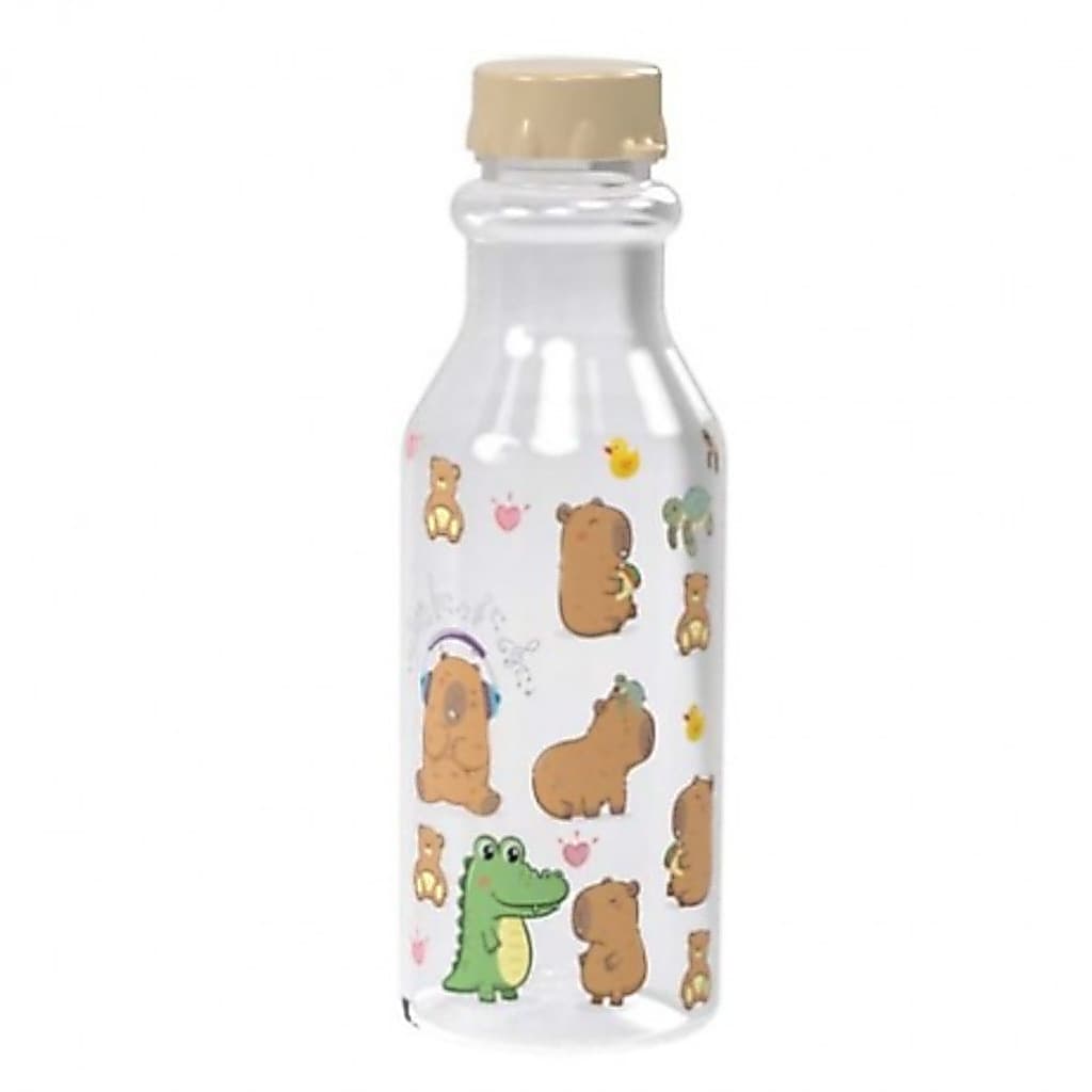 Garrafa Retrô Com Tampa Rosca Decorada Animal Print Capivarinha 500ml