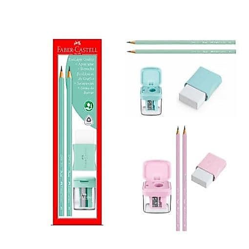 KIT FABER-CASTELL - LÁPIS, BORRACHA E APONTADOR - VERDE PASTEL