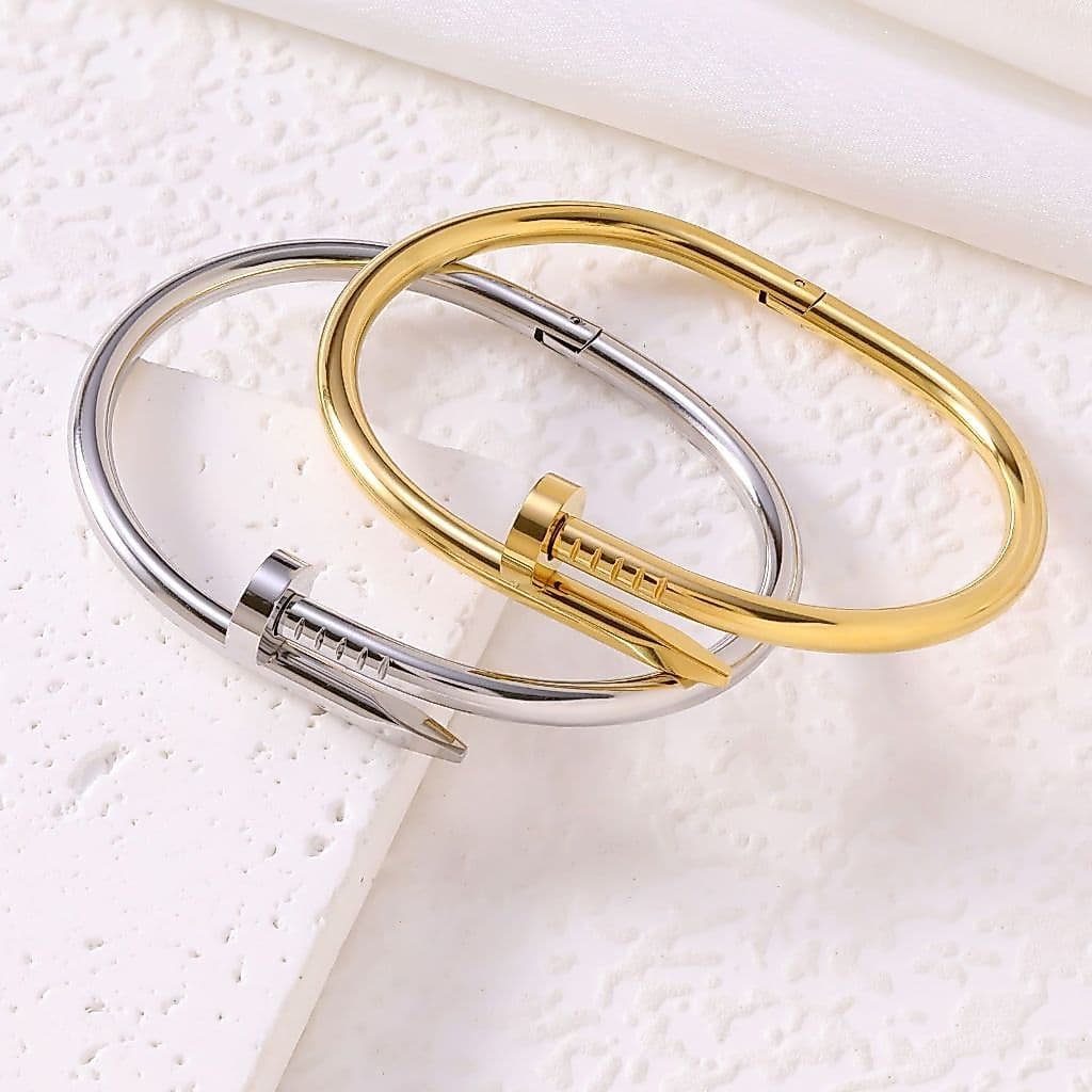 Kit Pulseira Bracelete Prego Prata/Dourado  inox