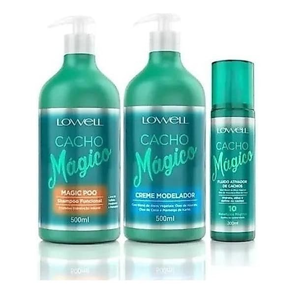 Kit Cacho Magico Shampoo 500ml Creme Modelador 500ml Fluido Ativador 200ml Lowell