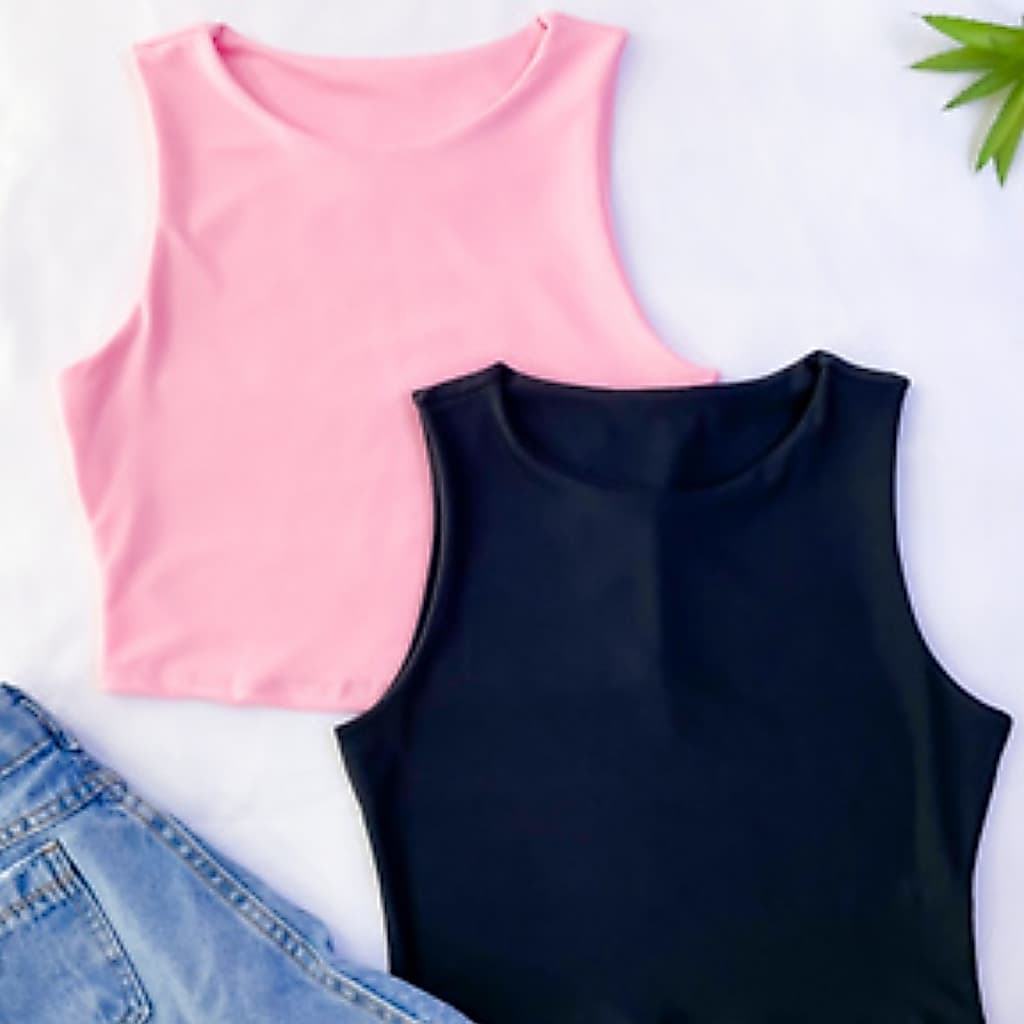 Cropped Duplo Zero Transparencia Tam PP ao GG Kit Suplex Top Preto Branco e Colorido Miniblusa Blusinha Bustie