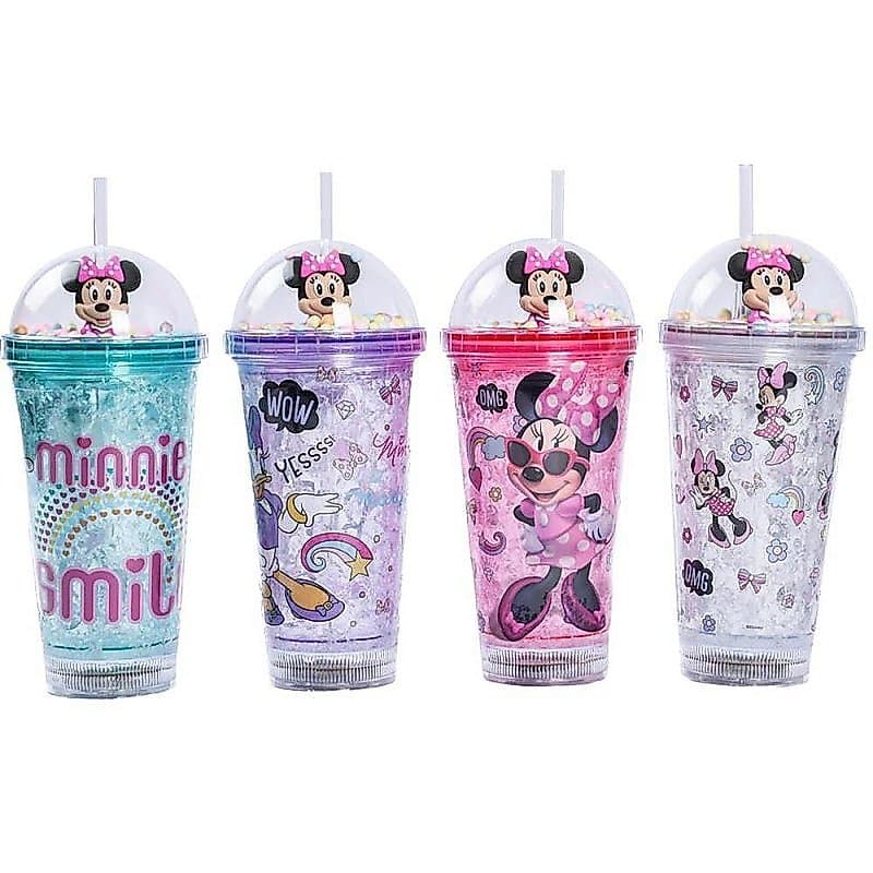 Copo Decorado Minnie com LED e Canudo 450ML Sortido
