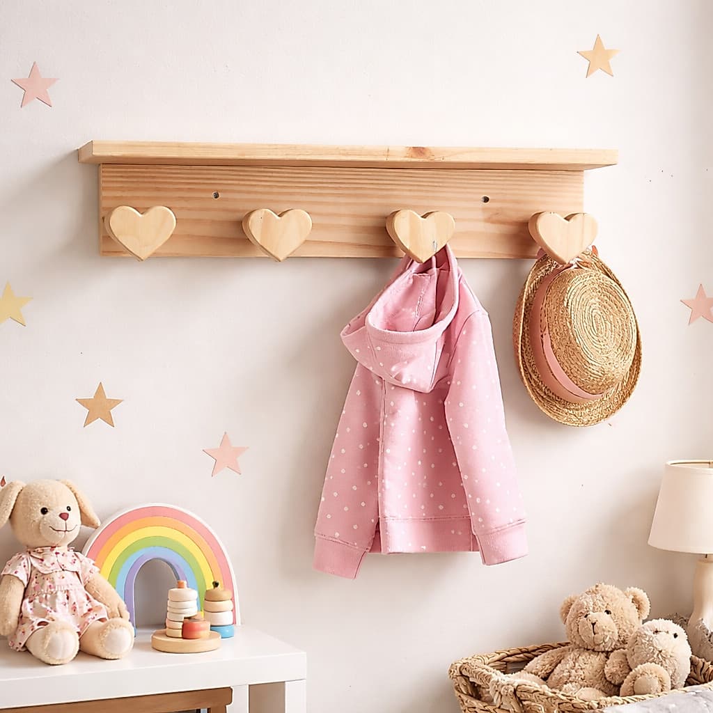 Cabideiro Infantil Decoração Quarto de Menina Madeira Pinus
