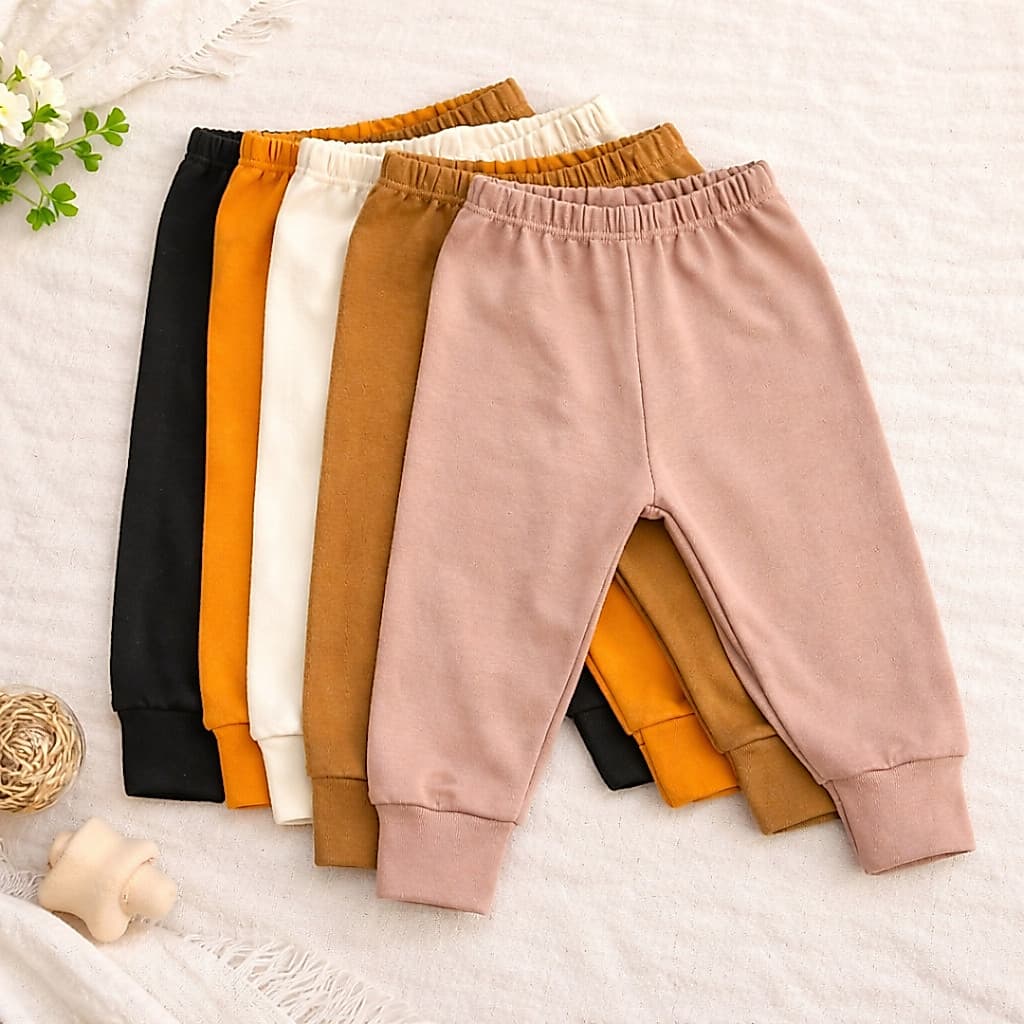 Kit com 5 Calça de Bebê Mijão Vira Pé Minimalista Neutros 100% Algodão