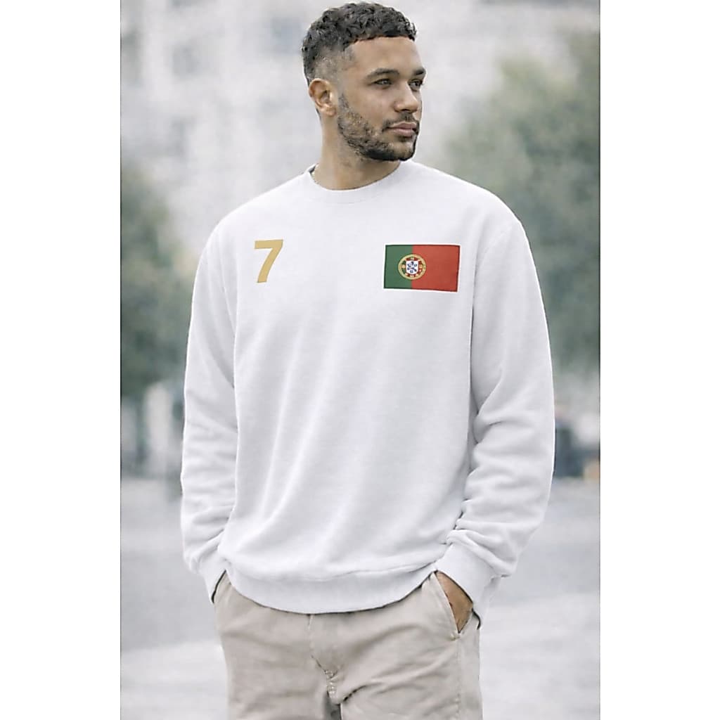 Moletom Careca Unissex Flanelado Blusa de Frio Promoção Estampado Portugal 7 Copa Do Mundo