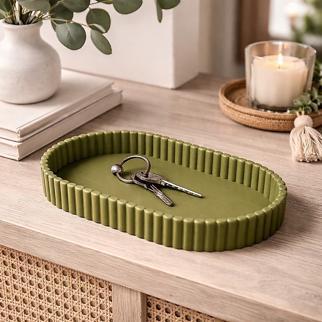 Bandeja Decorativa Canelada – Porta-Chaves, Joias e Acessórios | Ideal para Mesa, Sala, Escritório