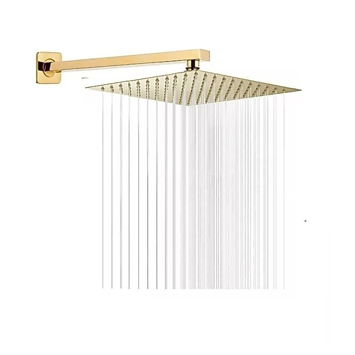 Ducha Chuveiro Inox 20x20 Dourado Brilhante Área Externa e Interna