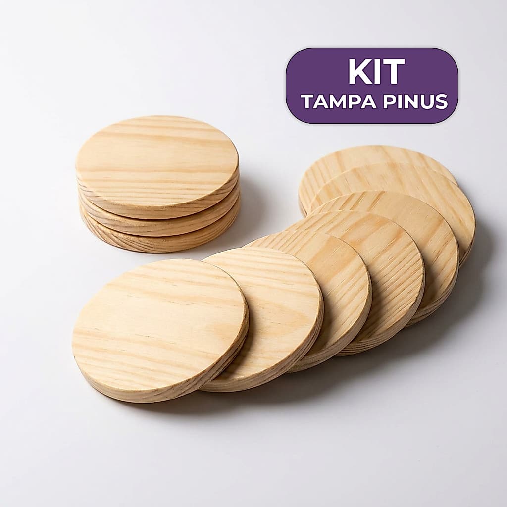 Kit 10 Tampas Madeira De Pinus Com encaixe Para Pote 150ml/256ml Vela Copo Whisk