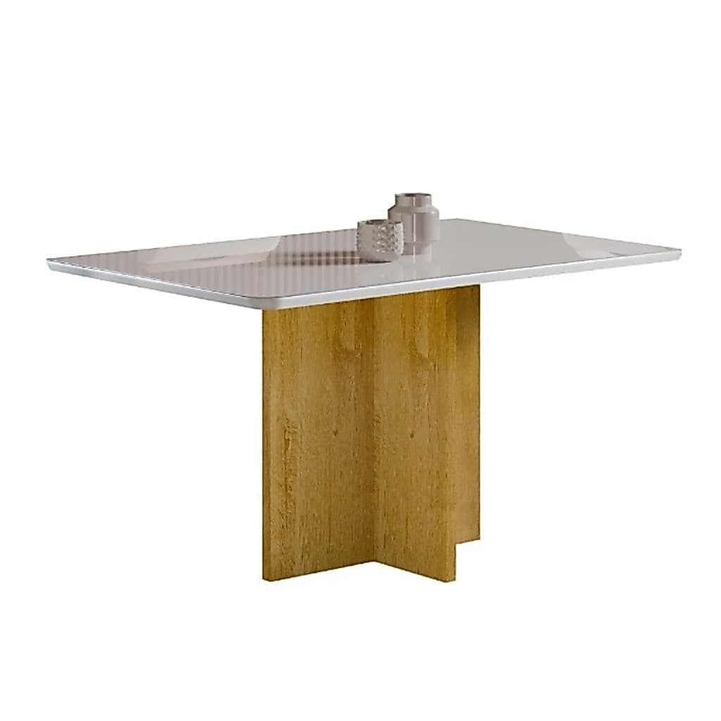 Mesa de Jantar 100x80cm Tampo Off White ou Amadeirado Sinamomo - Minimalista