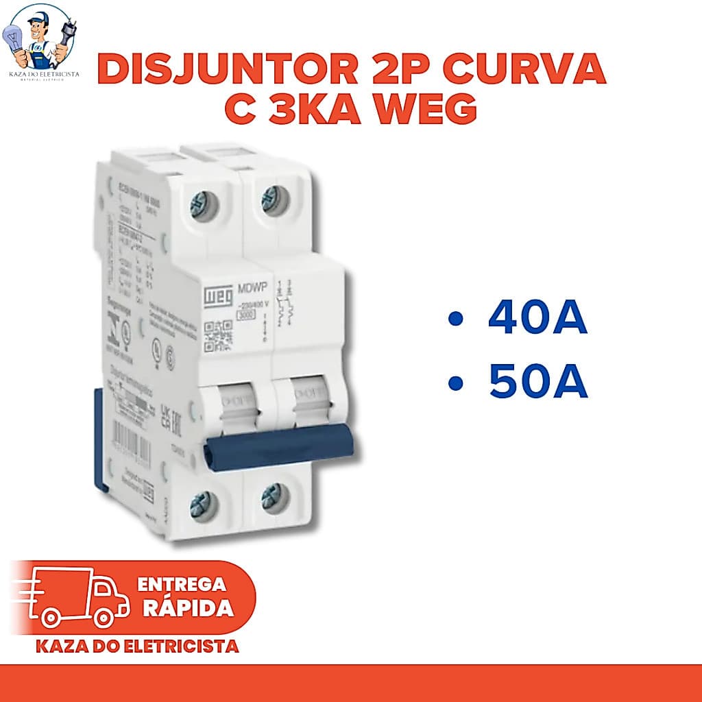 KIT C/2 Disjuntor Bipolar WEG MDWP Curva C 3kA 2P Trilho DIN