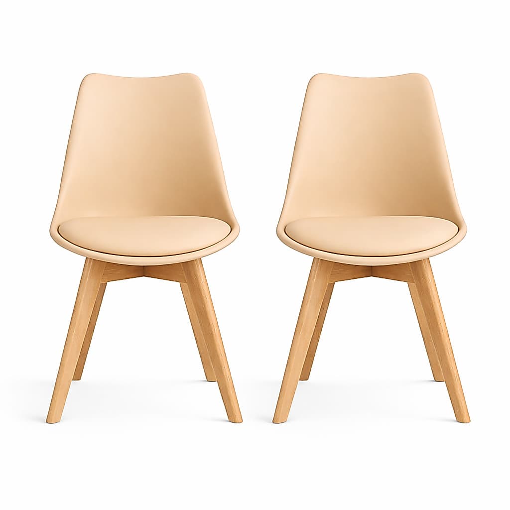Cadeira de Jantar Leda Saarinen Wood Estofada Nude com Pés de Madeira Maciça