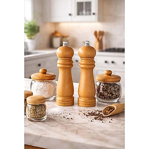 Kit 2 Moedor bambu De Sal Grosso Pimenta Tempero Em Grãos Madeira Marrom-claro 25cm