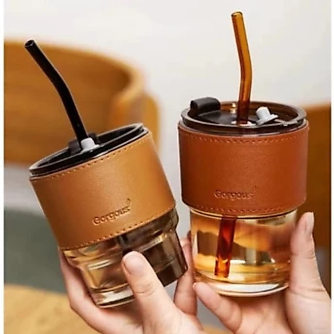 Copo de Vidro 450ml com Canudo – Estiloso, Resistente e Perfeito pra Qualquer Bebida