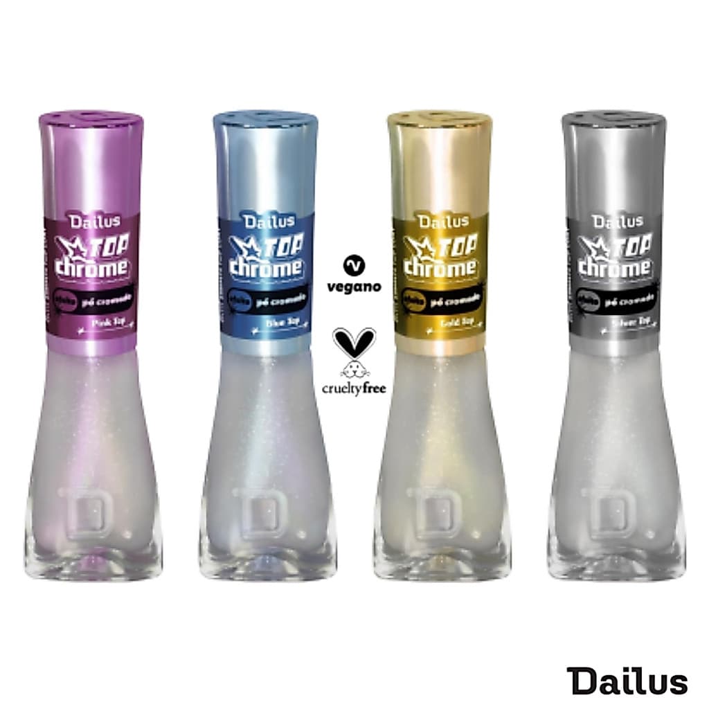 Esmalte Top Coat Top Chrome Efeito Pó Cromado Dailus - Lançamento