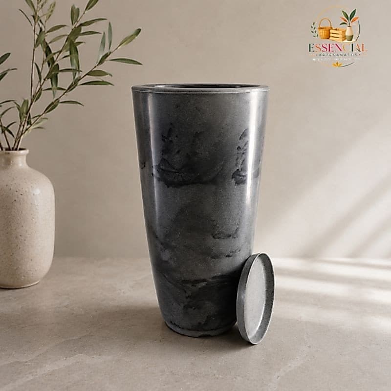 Vaso para plantas Polietileno Marmorizado Cone Bojo Polido N°2 Com Prato Coletor