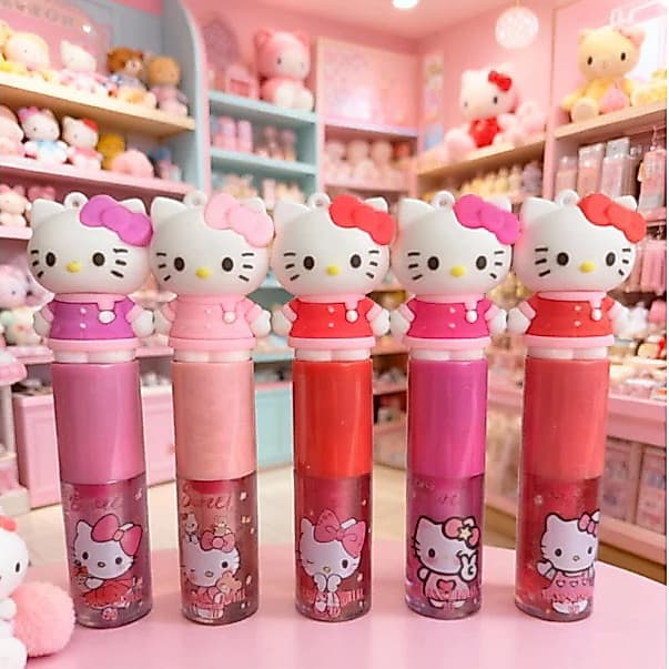 Gloss Labial 3D Hello Kitty Hidratante Brilho Labial Rosado Cheiroso Fofo | Modelo novo Corpinho, Lip oil chaveiro Hello