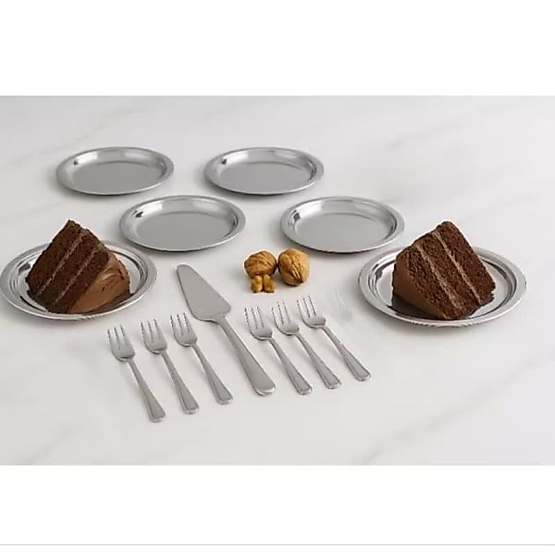 Conjunto Inox Bolo 6 Garfinhos 6 Pratos 1 Espátula Ravinox