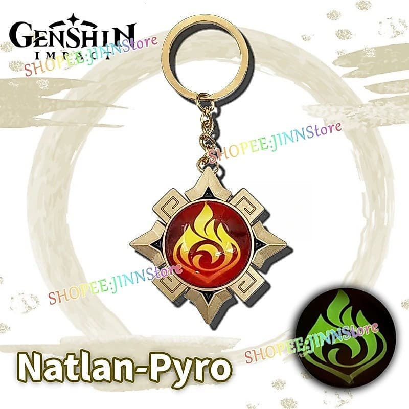 - JINN-GENSHIN Impacto NATLAN VISION Keychain Game Personagem Cosplay Chaveiro Luminoso De Vidro Dupla Face Acessórios
