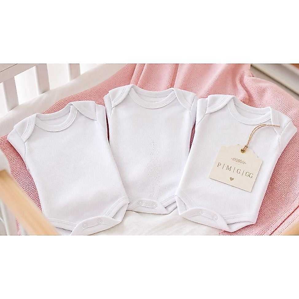 Body para bebe kit 3 peças cor branca  96%poliester 4% elastano  Bory para bebe confortavel para sublimação
