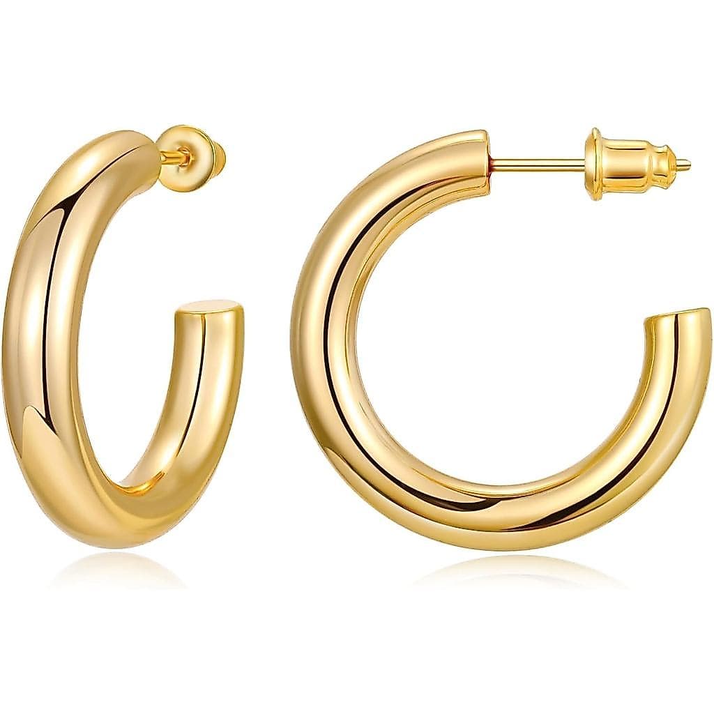 Brincos de Argola Grossa Gacimy para Mulheres, Banhados a Ouro 14K, Argolas com Pino de Prata Esterlina 925 para Mulhere