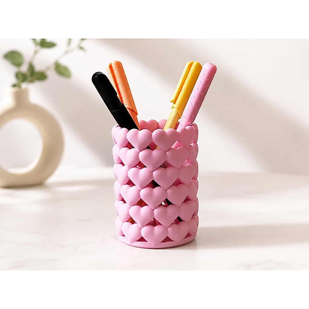 Porta Canetas - Pincel De Maquiagem de Coração - Organizador De Mesa 3D Porta Caneta Fofo
