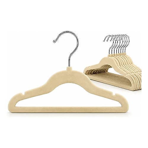 Kit 100 Cabides Bege Infantil Veludo Antideslizante Fino Bege