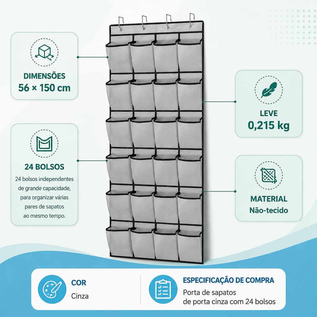 Organizador De Calçados 24 Bolsos Para Porta Sapateira Suspensa Vertical Ideal Para Armário Closet E Quarto