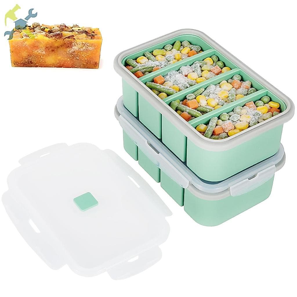 Bandeja De Silicone Para Freezer , 2 Pacotes Com Tampa Sopa , Caldo , Molho , Manteiga , Preparação De Refeições , Armaz