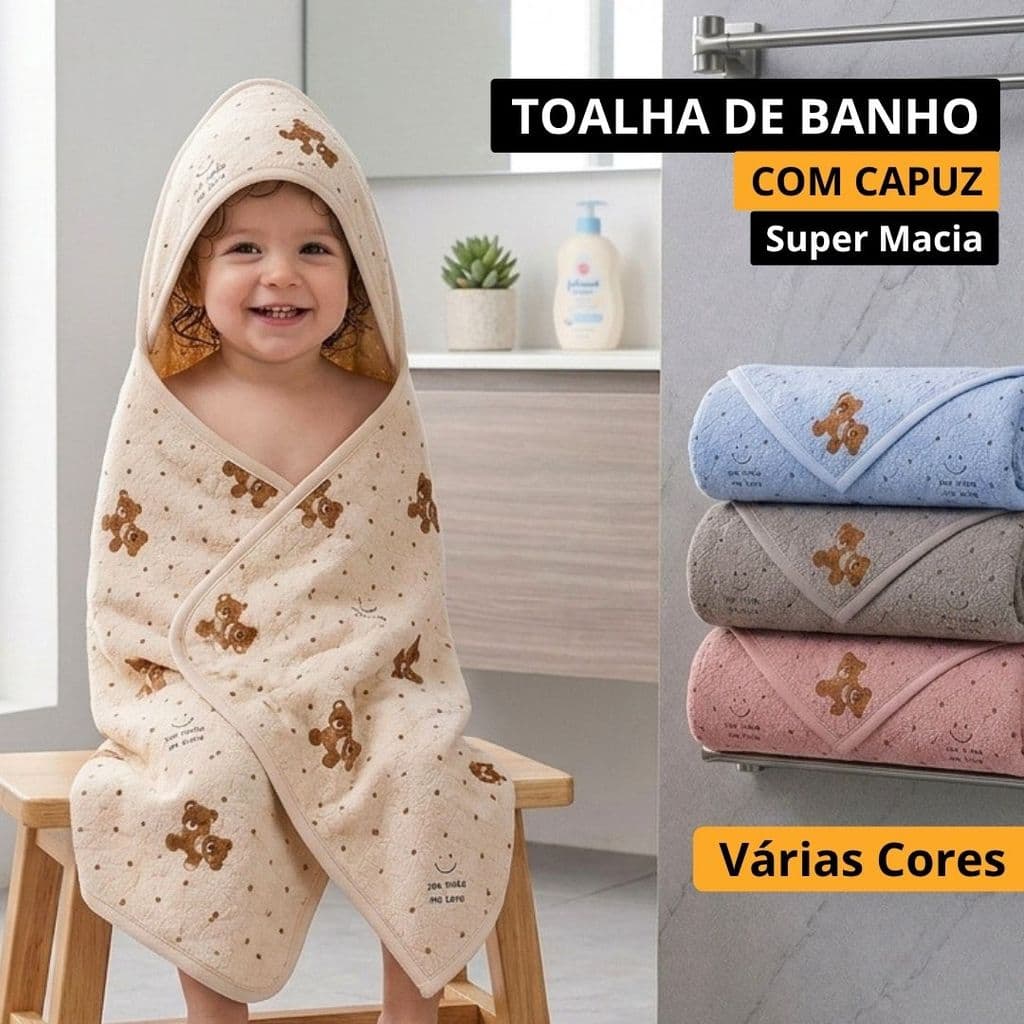 Toalha Infantil com Capuz para Banho, Alta Absorção e Conforto