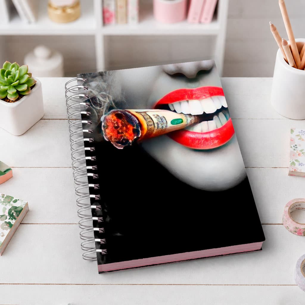Caderno A5 vampira Fumando Dollar | Capa Dura Premium | Wire-O | 80 Folhas | Ideal para Estudos