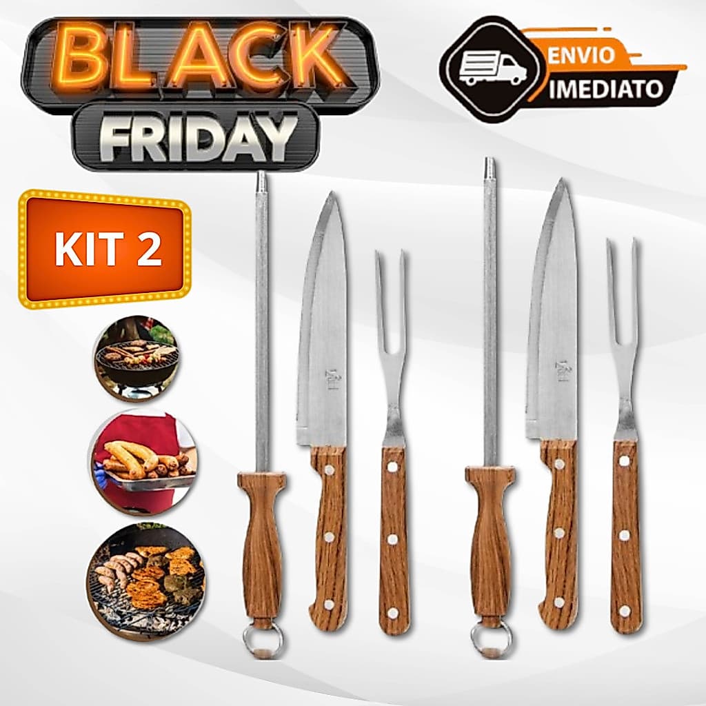Kit 2 Churrasco Peças Faca, Garfo Chaira Envio Imediato