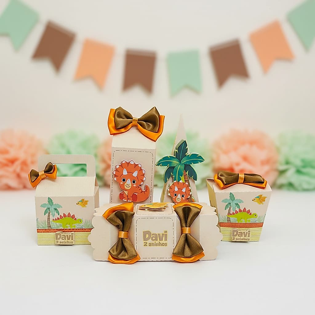 Kit Festa Pegue e Monte - Lembrancinhas Personalizadas Dinossauro Baby - Aniversário - Caixa Milk Personalizada