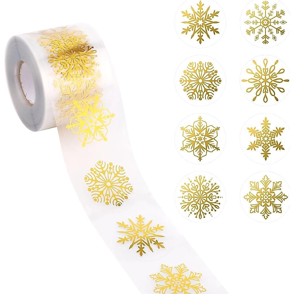 500pcs Snowflake Stickers, Foil Stamping Process Christmas Snowflake Stickers Roll 1.5in Gold Snow Flake Window Clings R