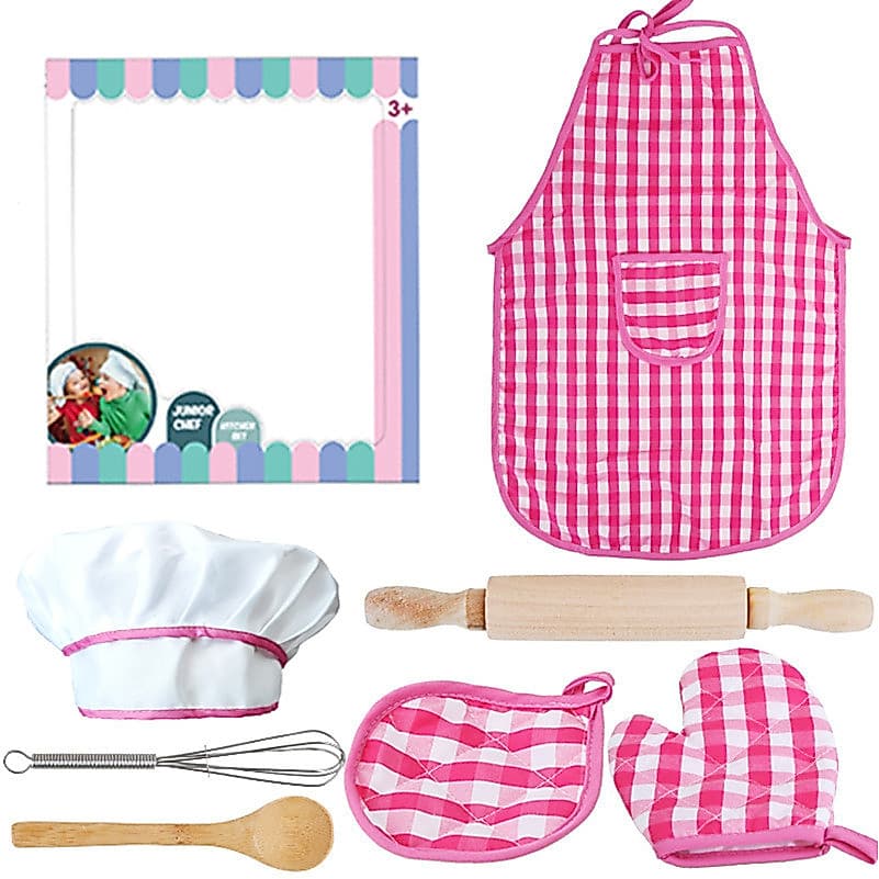 Conjunto de ferramentas de confeitaria para brincadeiras infantis, conjunto de avental de chef, conjunto de moldes de ch