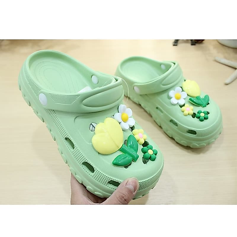 Sunshine meninas buraco sapatos verão exterior usar flor jardim sapatos senhoras 4.5cm merda-piso sandálias de sola gros