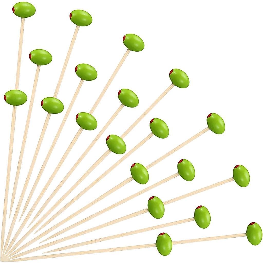 100 Palitos de Bambu para Martini de 4,7'' para Aperitivos, Frutas, Bolos, Sobremesas, Churrascos, Lanches, Sanduíches,