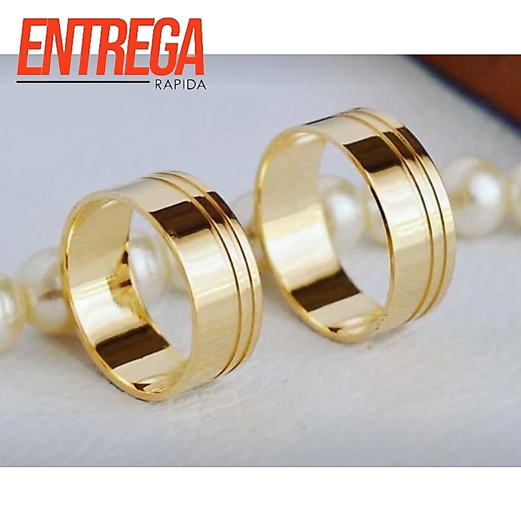 Par de Alianças frisada banhada a ouro de 6mm Moderna est moeda antiga em aço 316l